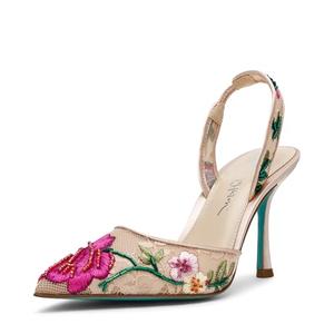 Betsey Johnson Women's April Pump, Blush Multi Floral, 8
