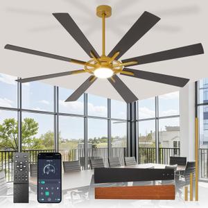 Large Ceiling Fans with Lights: Modern 72 Inch 8 Blade Outdoor Ceiling Fan with Remote APP Control - Dimmable Black Gold Big Fan light Indoor Reversible 6 Speed Quiet DC Motor,  Black and Gold 01, 72 Inch