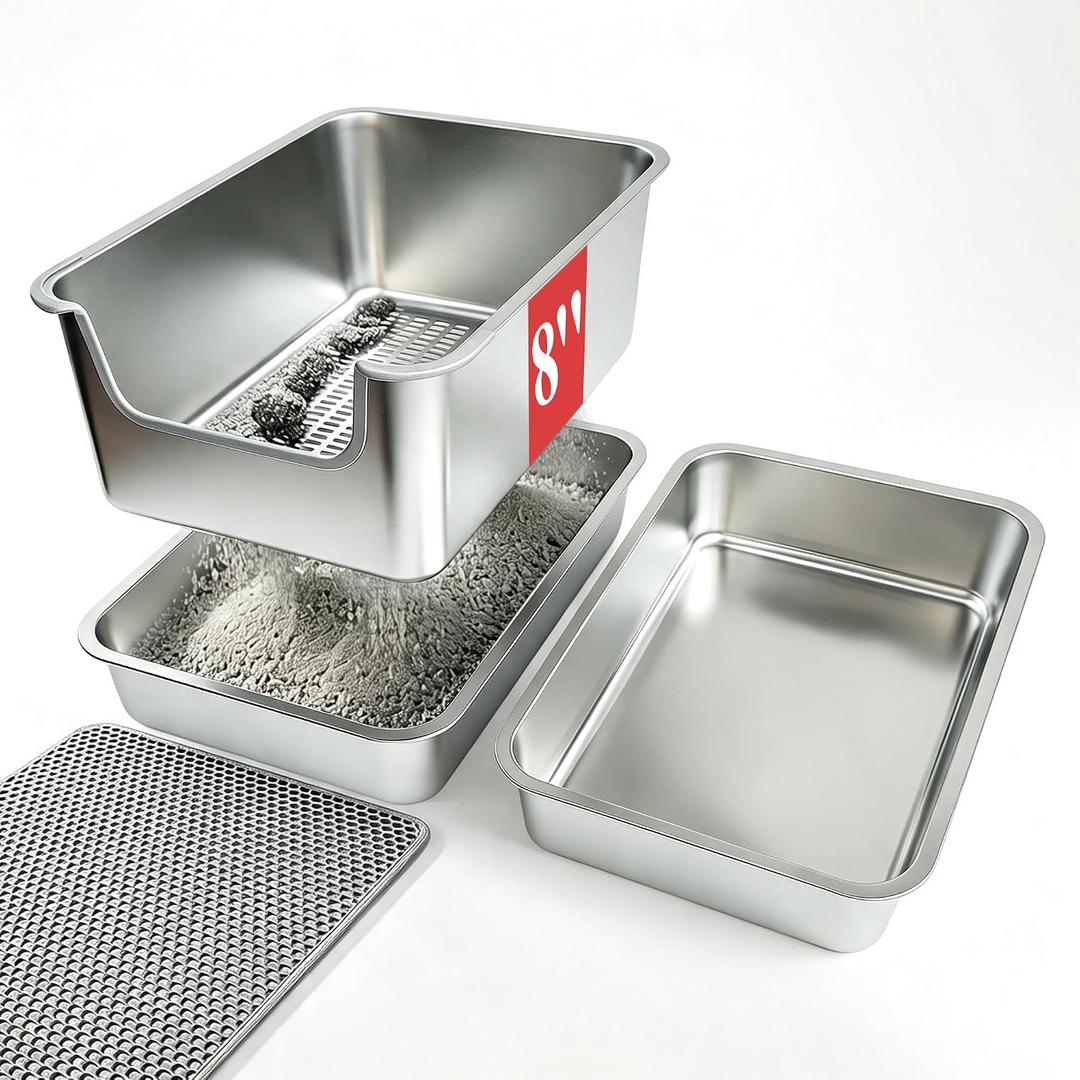 Stainless Steel Sifting Cat Litter Box for Clumping Clay (19.5" L x 13.6" W x 8" H)
