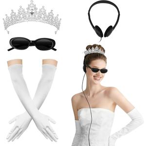 Semato Princess Costume Accessories for Women Princess Bachelorette Party Crown with White Long Gloves and Sunglasses Set