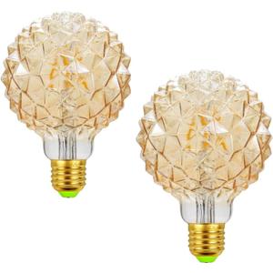 G95 LED Pineapple Bulb Retro Edison Lamp 4W 2700K Warm White Light Not Dimmable 40W Equivalent Amber Glass Lamp, E26 Base, Suitable for Bedrooms, Restaurants, Cafes, Pack of 2