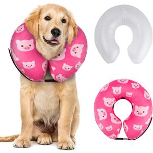 CuteBone Inflatable Dog Cone with Removable Soft Fleece Covers for Large Dogs and Cats Neck Donut Collar After Surgery GWB01L