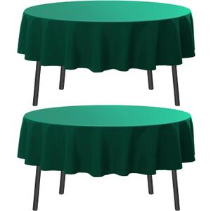 Romanstile Christmas Round Tablecloth, 2 Pack 60 Inch, Stain and Wrinkle Resistant Washable Polyester Table Cover for Dining Table and Holiday Parties, Green