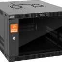 Tecmojo 6U Wall Mount Rack with Thermostat, 17.7inch Depth Enclosed Server Cabinet with 2 Cooling Fans,Lockable Door & Hardware,6U Rack for 19inch Equipments,Glass Door