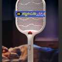 Bug Zapper Racket Electric Fly Swatter with UV Light, USB Rechargeable Mosquito Killer Dual Modes 3 Layer Safety Mesh 2 in 1 Indoor and Outdoor Use (White)