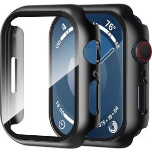 Smiling 2 Pack Case Compatible with Apple Watch SE 2 (2024)/SE/Series 6/5/4 40mm with Tempered Glass Screen Protector, Hard PC Case Overall Protective Cover- Black