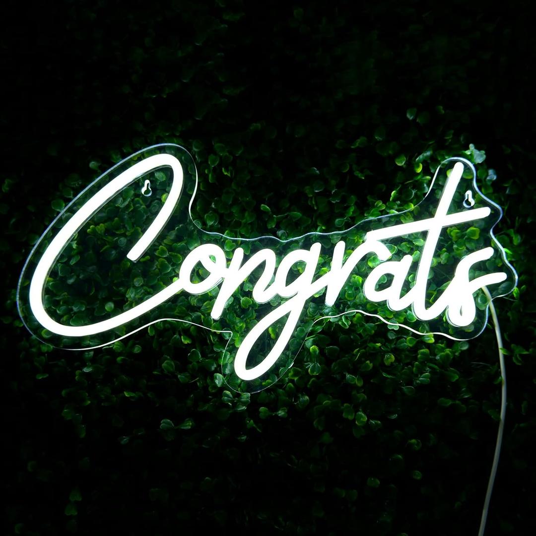IMEGINA White Congrats Neon Sign - Dimmable LED Neon Sign for Wall Decor 17.7x9 Inch, 2025 Congratulations Graduation Decoration Neon Lights for Party, Wedding, Banner