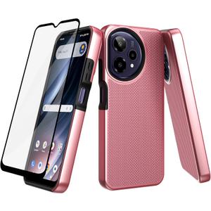 Ailiber for Cricket Icon Pro 2026 Phone Case, AT&T Motivate Pro 2 5G Case with Screen Protector, Dual Layer Shockproof, Silicone Bumper Non Slip Back, Heavy Duty Rugged Cell Phone Cover-Rose Gold