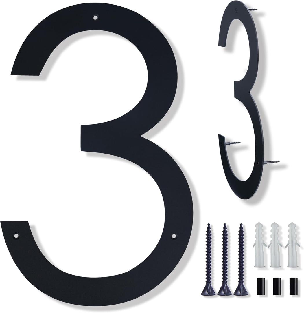15 Inch Address Numbers For House, Floating Metal Modern Large House Numbers For Outside,House Numbers Matte Black Vertical Horizontal Alloy Steel Home Address Numbers 3