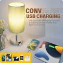 Yarra-Decor Bedside Lamp with USB Port - Touch Control Table Lamp for Bedroom 3 Way Dimmable Nightstand Lamp with Round Denim Fabric Shade for Living Room, Dorm, Home Office (LED Bulb Included)