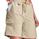 Haimont Women's 7 Inch Hiking Cargo Shorts with Belts Elastic Waist Nylon Quick Dry Water Resistant Camping Travel Trekking, L