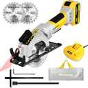 Brushless Mini Circular Saw, ENVENTOR 20V Cordless Circular Saw 3800RPM with Laser Guide, 4.0AH Battery, Fast Charger, 2 Saw Blades 4-1/ 2" Max Cutting Depth 1-11/ 16"(90°), 1-1/ 8"(45°) for Wood, PVC