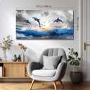 WLWBINTING Dolphin Canvas Prints Wall Art For Bedroom Large Wall Decor For Living Room Modern Office Decoration Blue Ocean Seascape Painting Sea Wave Sunrise Pictures Artwork Home Decor Mural