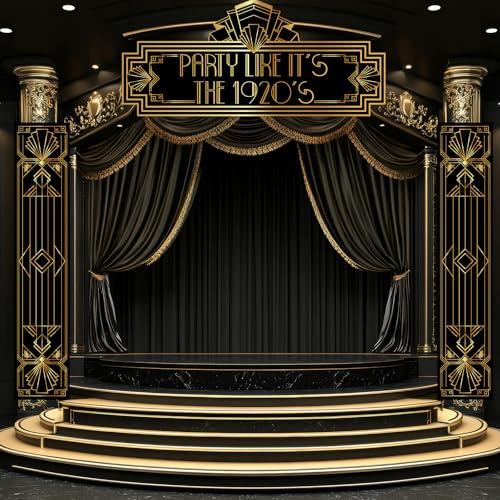 Oudain 3 Pcs 1920s Party Decorations Roaring 20s Decorations 1920s Themed Banner Party Porch Signs for Dance Black Gold Art Event Speakeasy Awards Night Halloween Hanging Supplies