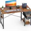 Sweetcrispy 40 Inch Computer Desk with Drawers for Home Office, Writing Desk with X-Shaped Reinforcement, Wood Table with Adjustable Position Drawers, Modern Study Work Table with Side Hook, Rust