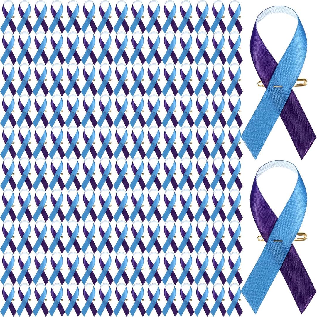 XunYee 500 Set Suicide Semicolon Prevention Awareness Sexual Assault Awareness Teal Purple Ribbon Fabric Awareness Ribbons with Safety Pins Satin Ribbon for Charity Public Social Event Welfare