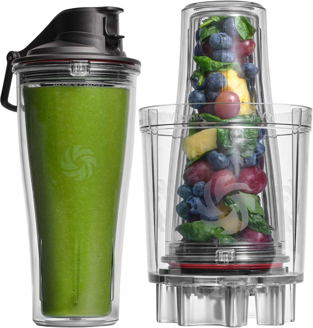 Vitamix Personal Cup Adapter, BPA-Free, Dishwasher-Safe, Two 20-Ounce Blender Cups, Two Lids, and One Blender Adapter with Stainless-Steel Blades (20 Fl Oz)