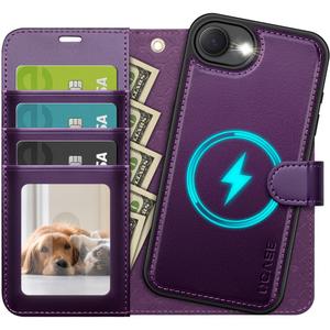 OCASE for iPhone 16e Case Detachable Wallet Case with Card Holder, 2 in 1 Pu Leather Flip Folio with RFID Blocking Stand Wrist Strap Shockproof Phone Cover 6.1 Inch 2025, Dark Purple