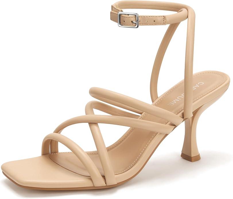 Carcuume, Women's Lace Up Heeled Sandals Square Flip Flop High Heels Strappy Party Shoes, Size 8