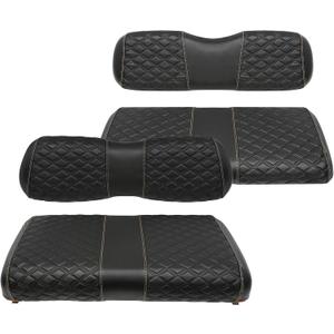 Golf Cart Seat Covers Front and Rear Waterproof and Sun Resistant Marine Grade Vinyl Leather Seat Cover Accessories for Club Car DS 2000.5-up, Black(4PCS)