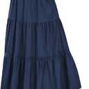 DJT Women's Boho Elegant Lace Trim Swing Tiered Maxi Skirt High Waisted Tie A Line Flowy Long Skirts with Pockets (Blue, L)