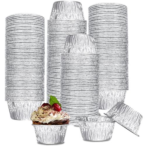 Aluminum Foil Baking Cups, 200 Pack Disposable 3 Oz Ramekins Aluminum Cupcake Muffin Liners Silver Foil Baking Cups for Egg Tart, Baking, Cupcake, Pudding, Appetize