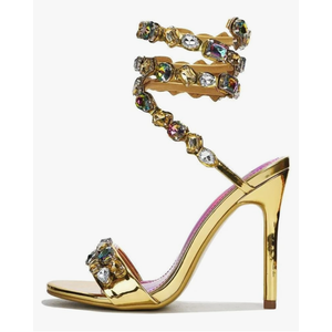 LISHAN Women's Diamante Rhinestones Studded Stilettos Ankle Wrap High Heels, Size 8