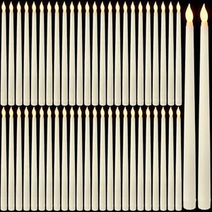 Baquler 50 Pcs 12.4 Inch LED Flameless Taper Candles Battery Operated Candles Bulk Ivory LED Candlesticks Flickering for Christmas Wedding Home Decor