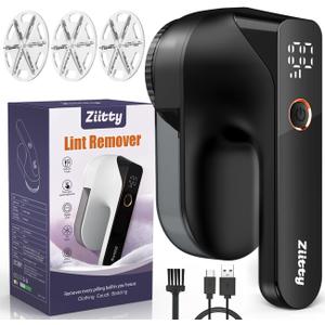 Fabric Shaver - Ziitty Lint Remover for Clothes, Sweater Defuzzer with LCD Display, 3-Speeds, 6-Blade, Type-C Rechargeable, Sweater Shaver to Remove Pilling Fuzz Lint Balls Pills for Clothes Furniture (Large)