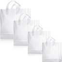 100 Pcs Frosted Plastic Gift Bags with Handles for Small Business Clear Shopping Bags with Cardboard Bottom,4 Sizes