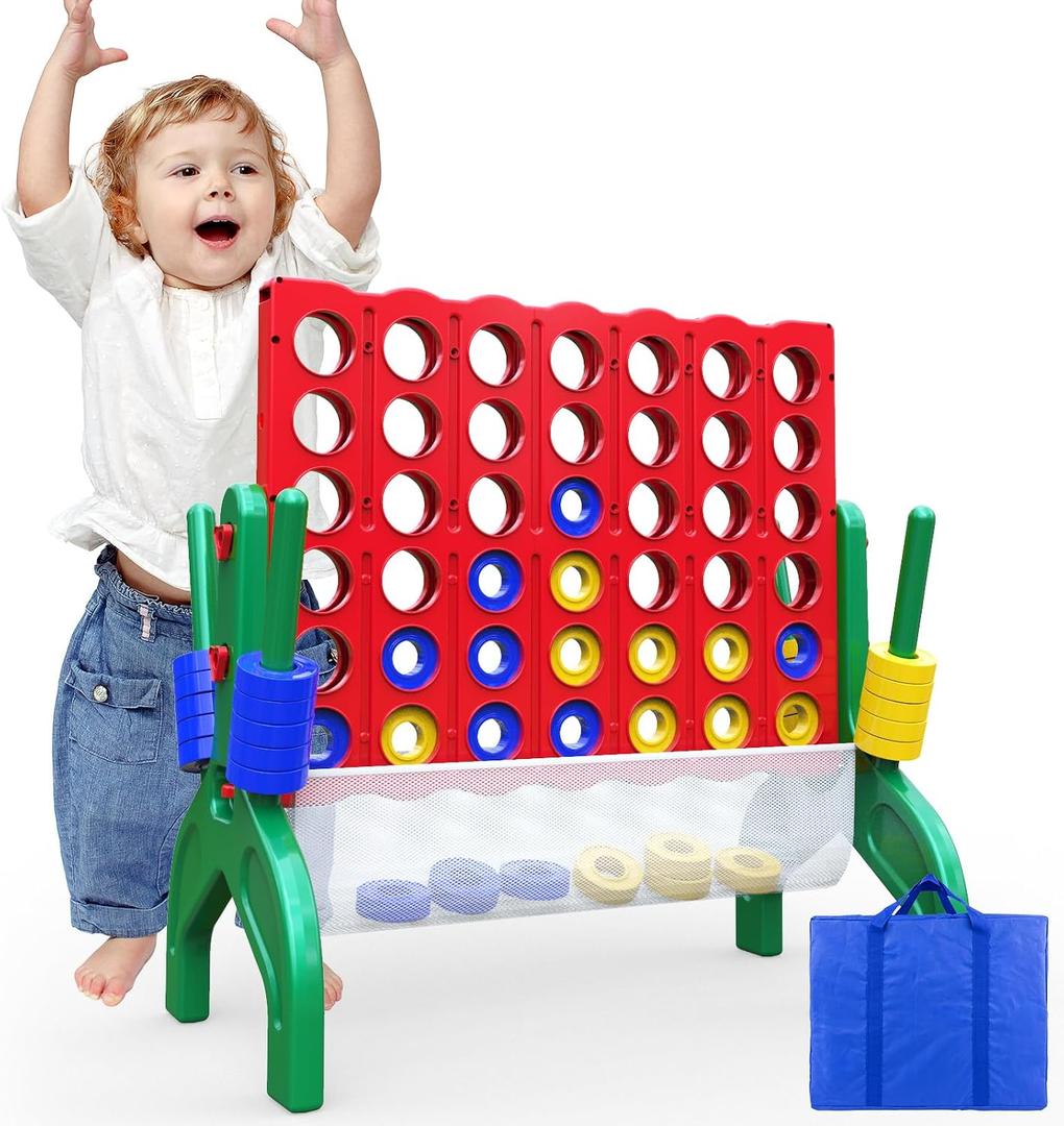 Aywewii 1.9 FT Giant 4-in-A-Row Connect Game Jumbo 4-to-Score Yard Games, Outdoor Indoor Family Party Game for Kids & Adults, Birthday Gift for Boys & Girls Ages 3+, with Portable Carry Bag, 22.44 X 21.65 X 12.59 inch
