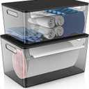 2 Pack Trash Bag Holder Under Sink Stackable, Plastic Garbage Bag Dispenser with Lid, Trash Bag Storage Dispenser Roll Holder for Kitchen, Pantry, Laundry Room Organization (Black)