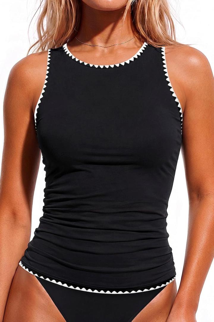 Daci Tankini Tops for Women High Neck Swim Top Tummy Control Bathing Suit Top Modest Swim Tank Top No Bottom (Black, M)