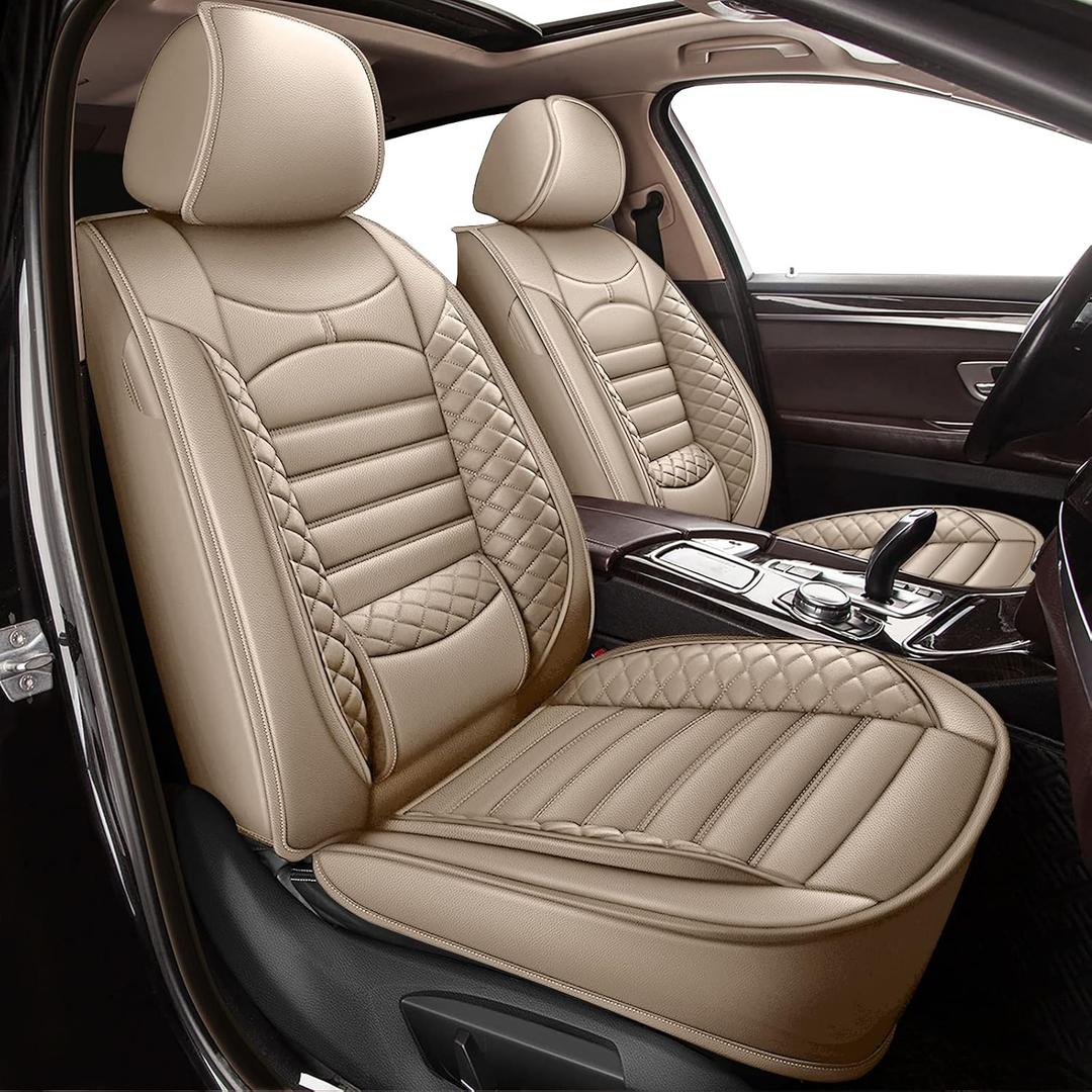 Seat Covers Fit for Honda Accord 2003-2017 Car Seat Covers Full Set 5 Seats Waterproof Faux Leather Car Seat Cushion Protector Compatible Airbag (Beige)