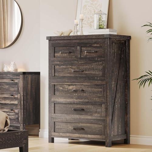 YITAHOME 6 Drawer Dressers, Wood Dressers Chests of Drawers, Modern Dresser with Open Shelf Storage for Room, Entryway, Hallway, Dark Rustic Oak