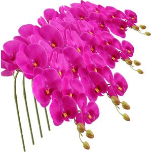 FagusHome 9 Heads Artificial Phalaenopsis Flowers 4 Pcs Artificial Orchid Flowers 42 inch Stem Plants for Home Dcor (Purple)