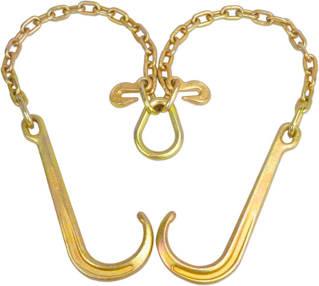 5/16" Grade 70 V-Type Transport Tow Chain w/15 J-Hooks 2Ft Long Shank Legs for Flatbed Truck Tie Trailer Tractor Car Wrecker Tow Chain,4700 Lbs Working Load Limit,G70 Steel Towing Chain Bridle