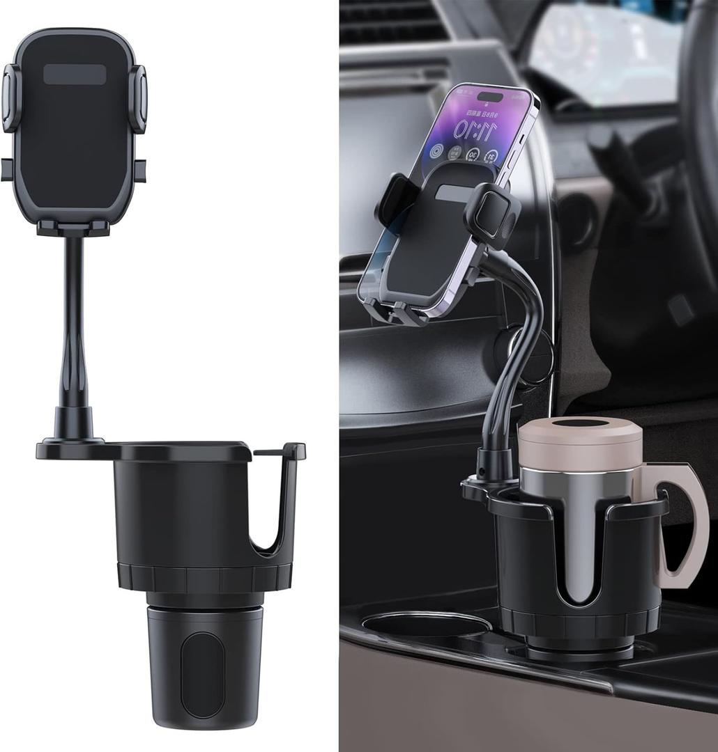 JINKEY Cup Holder Phone Mount, 360Rotation Gooseneck Car Cup Holder Expander with Cell Phone Holder with Adjustable Base Phone Cup Holder for Car Compatible with iPhone & All Smartphones