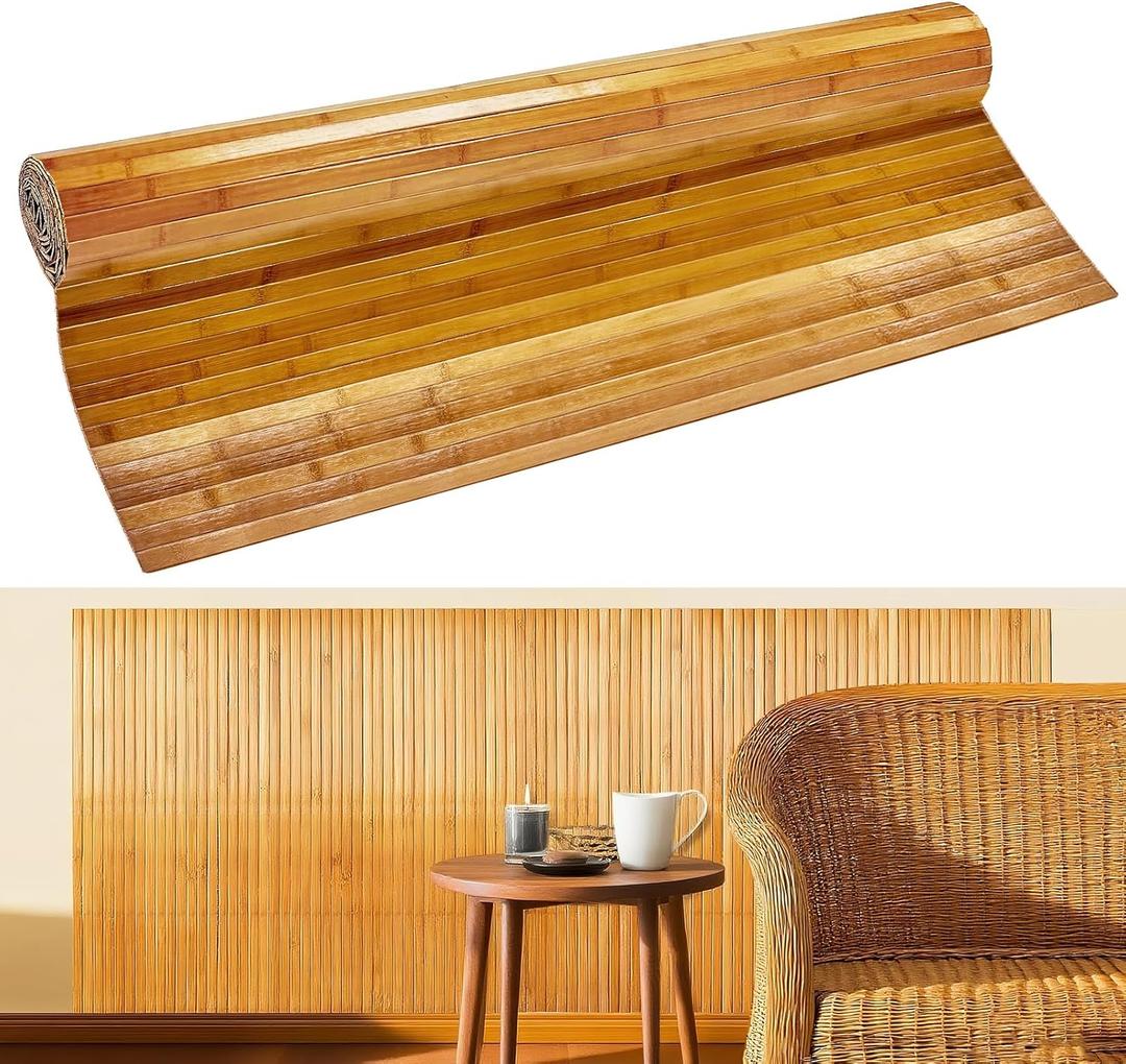 Natural Bamboo Wall Panel for Interior Wall Decor 46 X 96 In Pole Wrap Wainscoting Wood Paneling for Living Room Kitchen Bedroom Office Bar