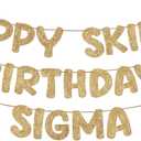 Fulmoon Pre Strung Happy Skibidi Birthday Sigma Banner Glitter Funny Zoomer Gen Z Slang Birthday Party Supplies Gen Z Slag Party Decorations Sign Gift(Champagne Gold)