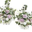 Ling's moment 17.5" Tall Free Standing Artificial Flowers Arrangements 2 pcs Wedding Aisle Runner Chair Decorations Lilac & White Centerpieces for Ceremony Reception Rose Floral Floor Party Outdoor