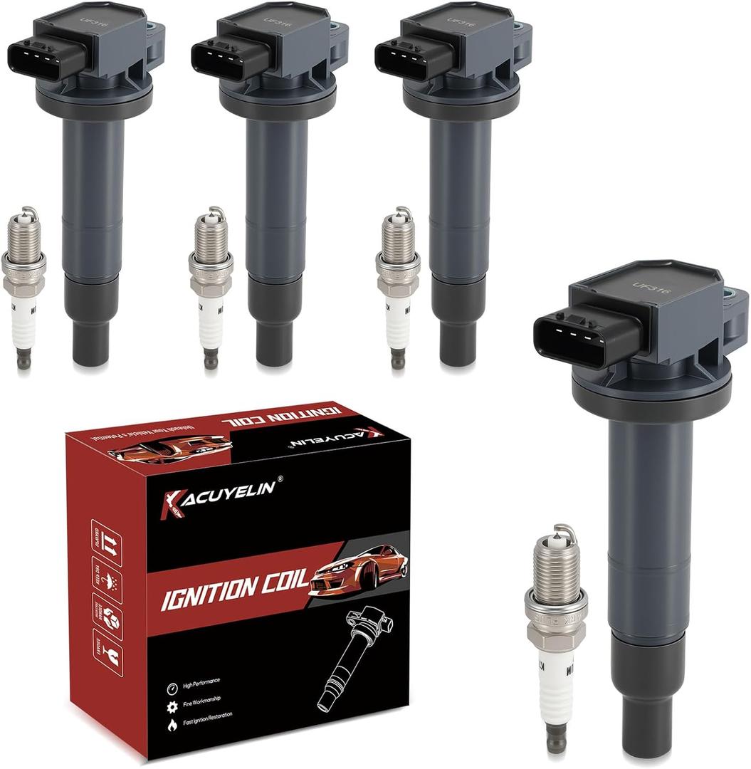 UF316 Ignition Coil Pack and Iridium Spark Plugs Set of 4 Compatible with Toyota Echo 2000-2005,Prius 2001-2009,Prius C 2012-2014,Yaris 2006-2016,For Scion XA XB 2004-2006,Replace# C1304 7090