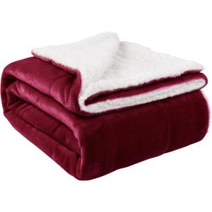 NANPIPER Sherpa Blanket Warm Blankets Super Soft Fuzzy Flannel Fleece/Wool Like Reversible Velvet Plush Couch Blanket Lightweight(Wine Red Throw Size 50"x60")