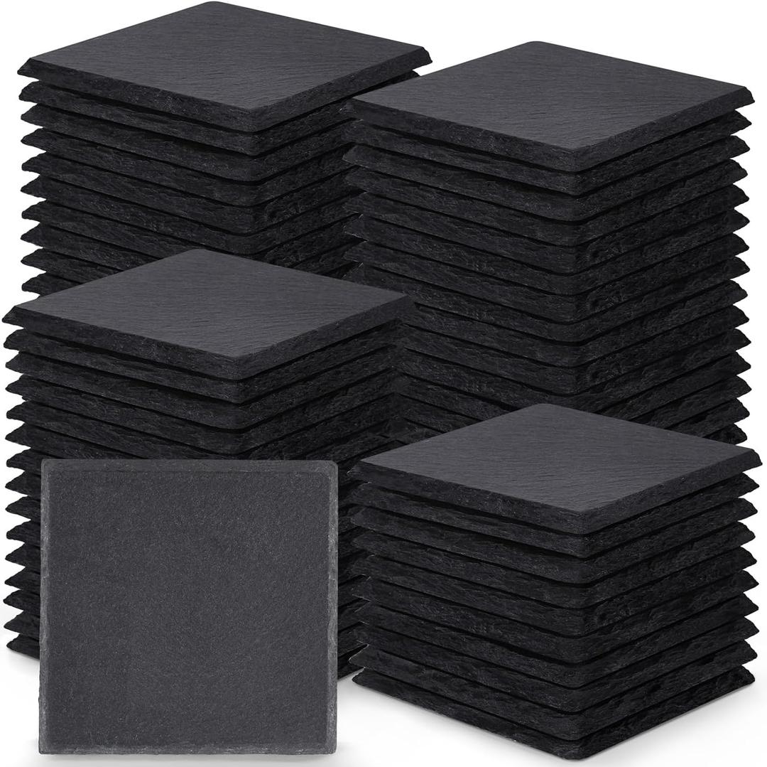 72 Pieces Slate Drink Coasters, GOH DODD 4 Inch Black Coasters Stone Coaster Set, Laser Engraving Blanks with Anti-Scratch Bottom for Home Office Halloween Housewarming Gifts Wedding Party, Square