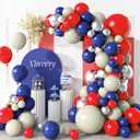 Red Blue Balloon Garland Kit, 18/12/10/5 inch Blue Red Chrome Silver and Sand White Party Balloon Arch Kit for Baby Shower Graduation Baseball Super Hero Birthday National Day 4th of July Decorations