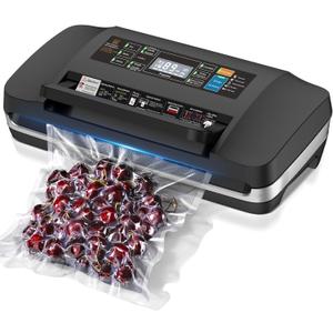 95kpa Vacuum Sealer Machine,Commercial Full Automatic Food Sealer,Powerful Sealing System with Double Heat Seal,Bags Storage, Easy-Lock Handle,Build-in Cutter,1 Bag Rolls and 10 Pre-cut Bags(Silver)