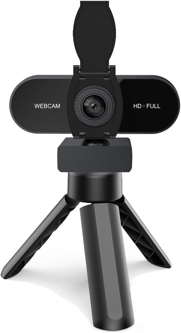 1080P HD Webcam with Microphone, Noise Cancellation, Privacy Cover, Wide-Angle Lens, Auto Light Correction, Plug & Play USB Webcam for Laptop, Desktop, PC, Mac, Zoom, Skype, Streaming (1080p)