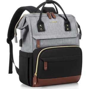 LOVEVOOK Laptop Backpack for Women, 15.6 Inch Work Business Backpacks Purse with USB Port, Large Capacity Nurse Bag College Bookbag for School, Waterproof Casual Daypack for Travel (Black-grey-brown)