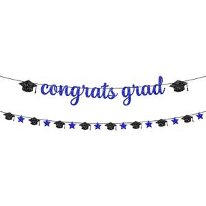 KatchOn, Glitter Congrats Grad Banner - 10 Feet, Pre-Strung | Grad Garland Class of 2025 | Congratulations Graduate Banners 2025 | Graduation Party Decorations | Graduation Decorations 2025 (Blue)