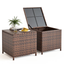 UDPATIO Outdoor Wicker Side Table with Storage Set of 2 Patio Rattan End Table Small Resin Square Container Coffee Table Backyard Pool for Furniture Covers, Toys and Gardening Tools (Brown)Amazon's Choice